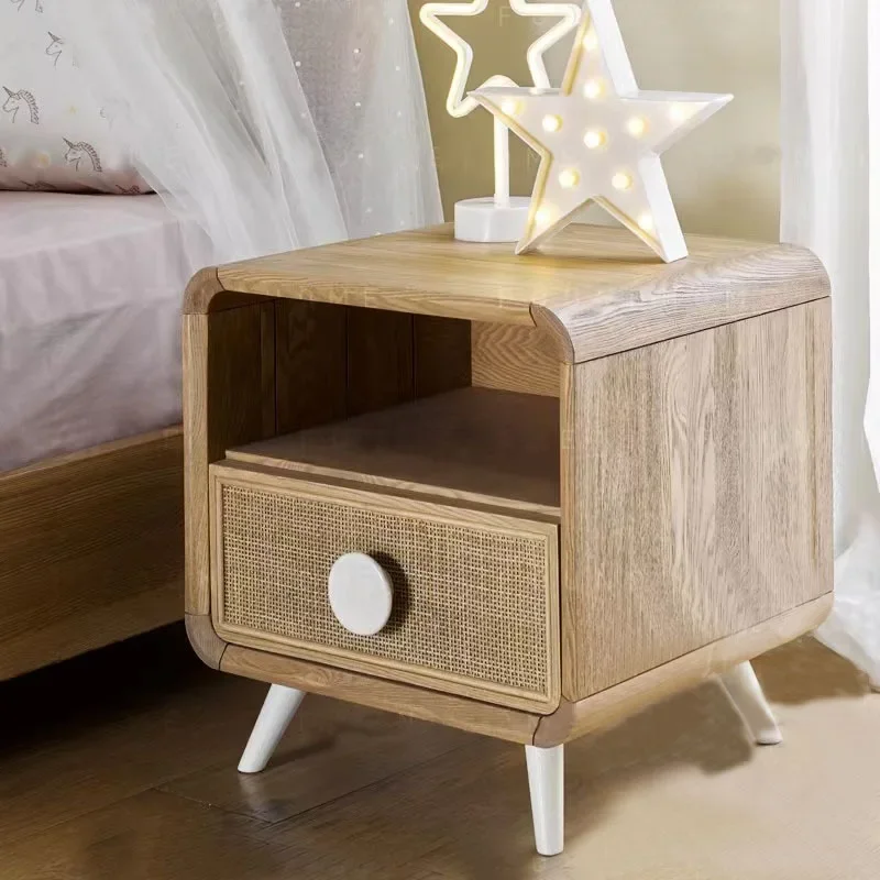 طاولة بجانب السرير من الخشب الصلب الاسكندنافي، درج مزدوج، بسيط وحديث، إقامة منزلية لغرفة النوم المنزلية، درج بجانب السرير، صندوق تخزين #5