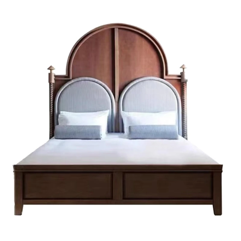 

&c French Retro Luxury Court High-Backed Pillar Wedding Bed Custom Old Paris Classic Princess Bed Solid Wood