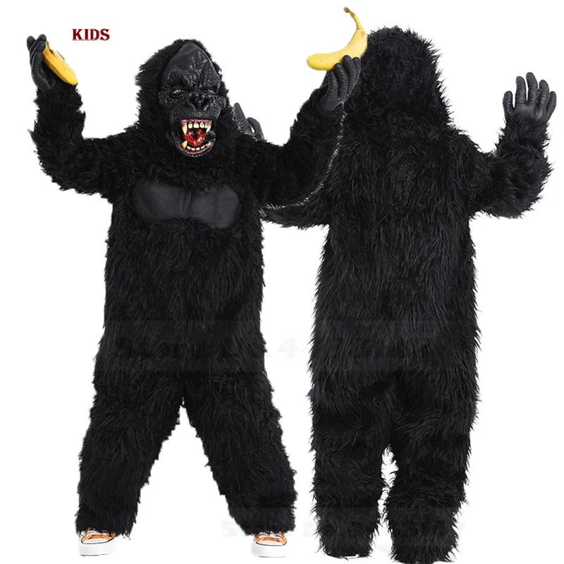 Halloween Cosplay Costume Adult Kids Chimpanzees Gorilla King Kong Plush Jumpsuit Mask Gloves Party Stage Performance Suit