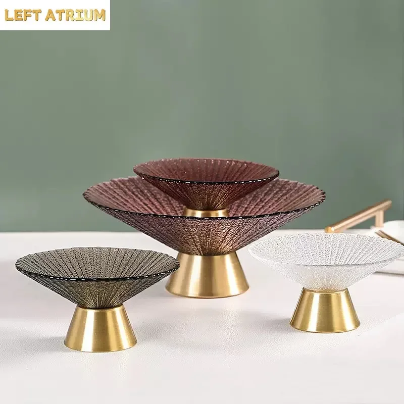 Transparent Striped Glass Bowl, High Footed Fruit Platter, Household Fruit Basin, Living Room Coffee Table Storage Container