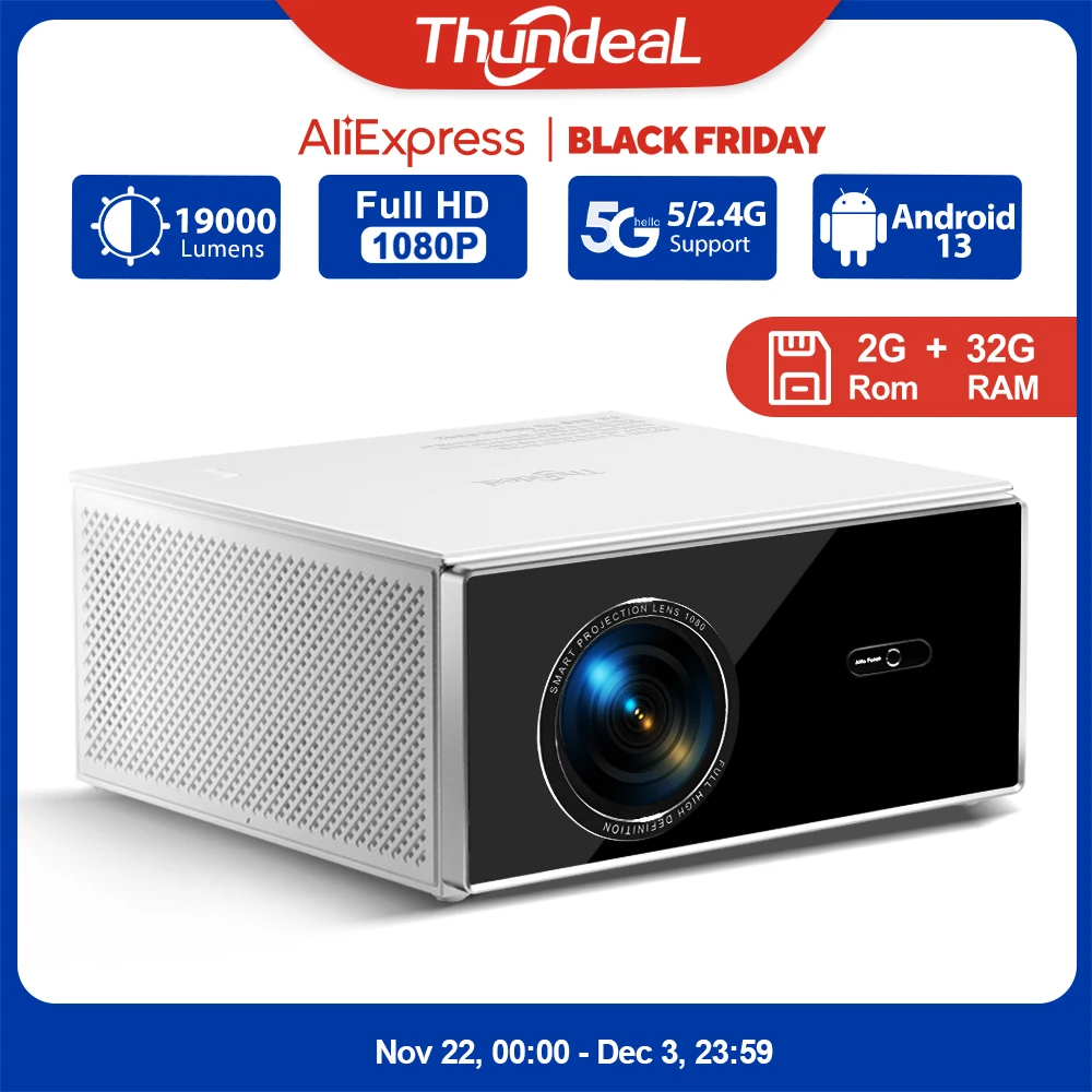 ThundeaL TDA7W Full HD 1080P Projector Android 13 WiFi6 2G 32G Projetor 4k Video TDA7 Voice Control 3D Smart Home Theater Beamer