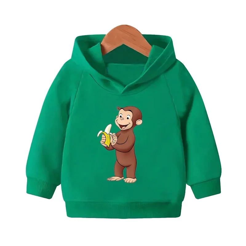 Curious George Cute Monkey Print Funny Kids Hooded Hoodies Girls Clothes Children Sweatshirts Autumn Baby Pullover Tops,KMT5266