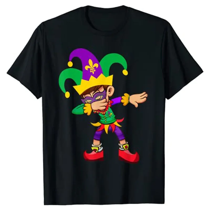 

Dabbing Boy Mardi Gras T-Shirt Gifts Carnival Party In New Orleans Louisiana Clothes Cute Graphic Tee Tops Short Sleeve Blouses
