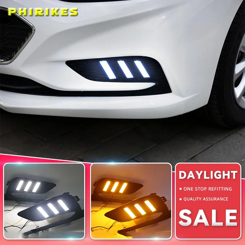 2PCS LED Daytime Running Light  Dynamic Yellow Turn Signal Relay Waterproof Car 12V DRL Lamp For Chevrolet Cruze 2016 2017 2018