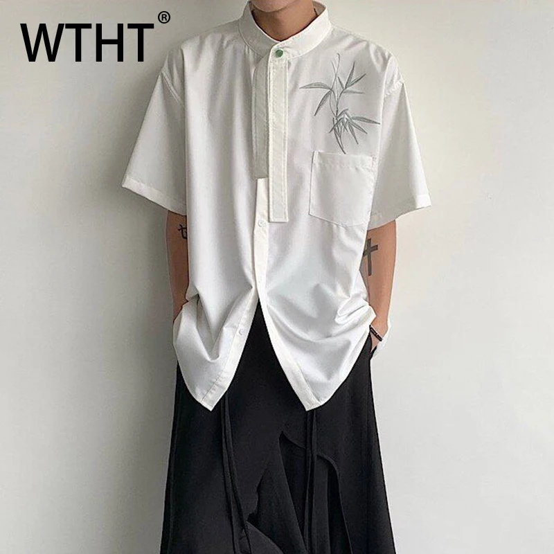

WTHT Fashion Men's Heavy Industy Embroidery Pockets Design Shirts Trendy China Style Short Sleeves Tops Male 2025 Summer 2A0846