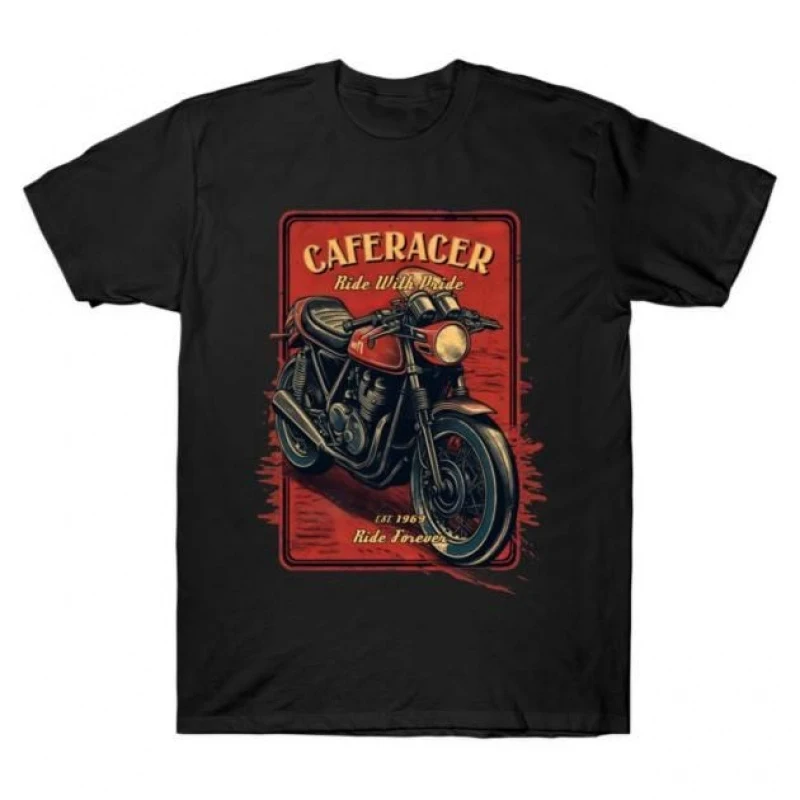 

0427 Cafe Racer Born to Ride Retro Motorcycle Gift T-Shirt for bikers 100% cotton Short sleeve Graphic clothes All size Tee