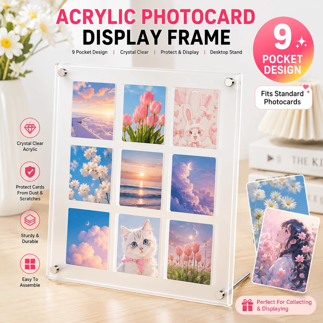Desk Setup Photo - Acryl fotokaart displayframe 8-vakjes kaarthouder bureau