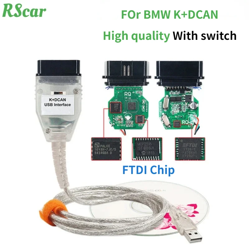 2024 Optimum for BMW K DCAN IN-PA with Switch FtDi FT232RL Full Chips OBD2 Diagnostic Cable for BMW Car K+DCAN K+CAN K-Line