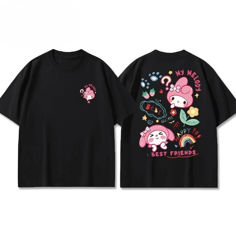 

MINISO Original Cartoon My Melody Plus Size T-shirt Summer Cotton Women's T-shirt Y2K Retro Loose Casual Short Sleeve Top