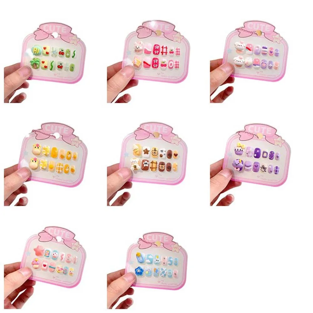3D Animale Bambini Cartoon Unghie finte Corto a forma quadrata Materiale per manicure Bambini Unghie finte Colore caramella Stampa sulle unghie
