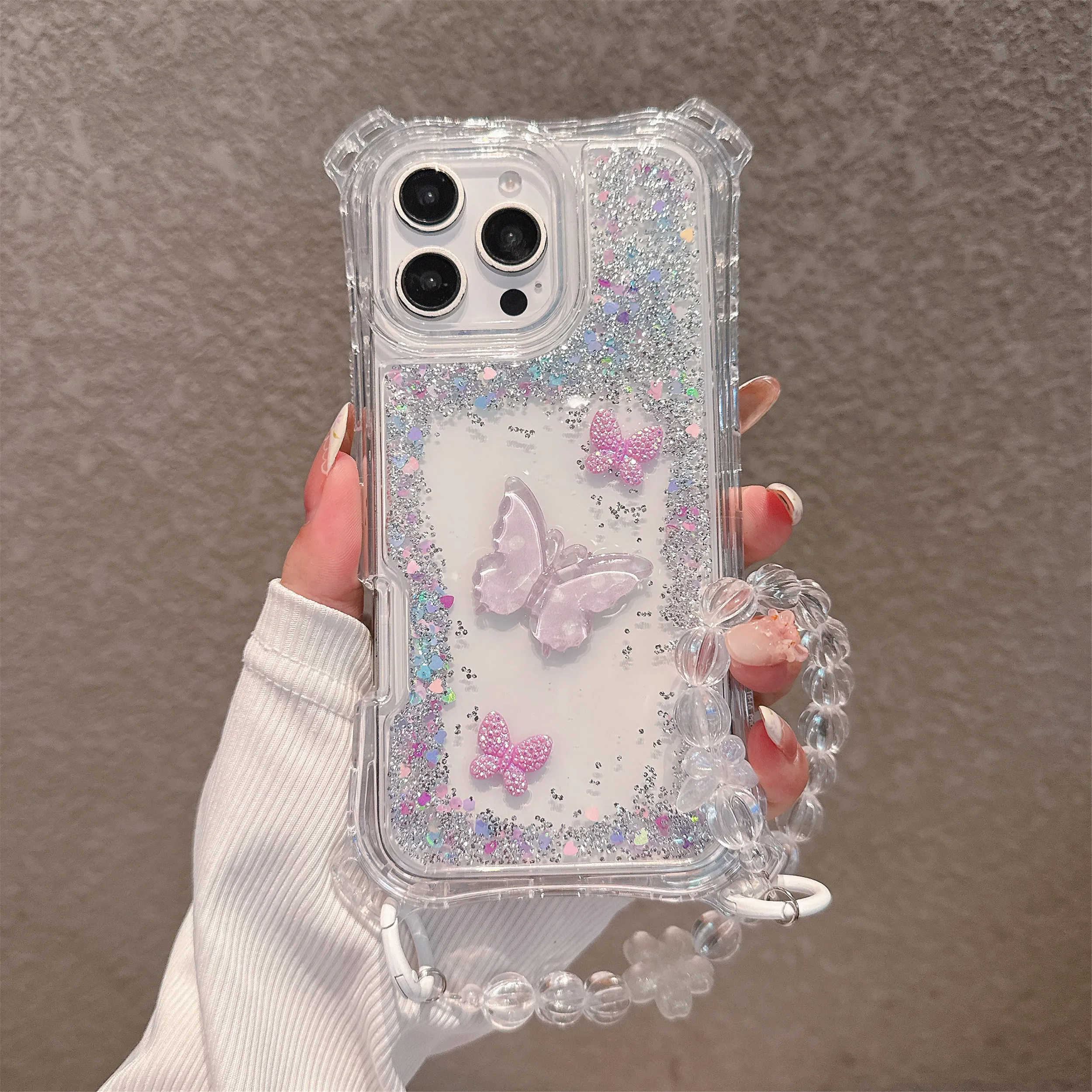 

Butterfly Transparent Shield Armor Shockproof Bumper Case For iPhone 16 Pro Max 14 15 13 Clear Strengthen Protective Cover Strap