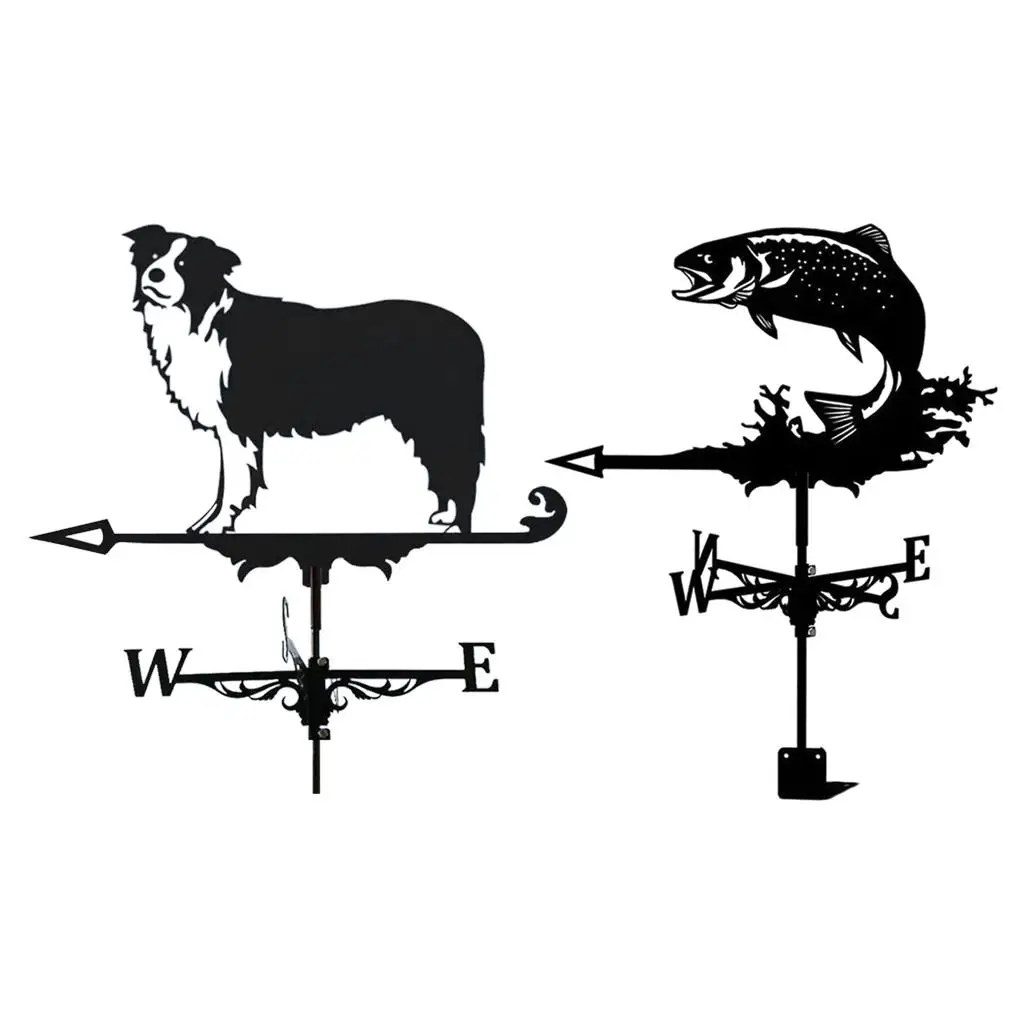 Stainless Steel Weather Vane with Animal, Handy Wind Direction Indicator, Vintage Style Craft Ornament with Gr Scene