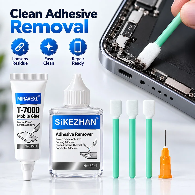 LCD Screen Glue Remover Set With T-7000 Mobile Glue, Needle & Swabs, Safe Non-Corrosive Cleaner For Phone Frame Back Adhesive
