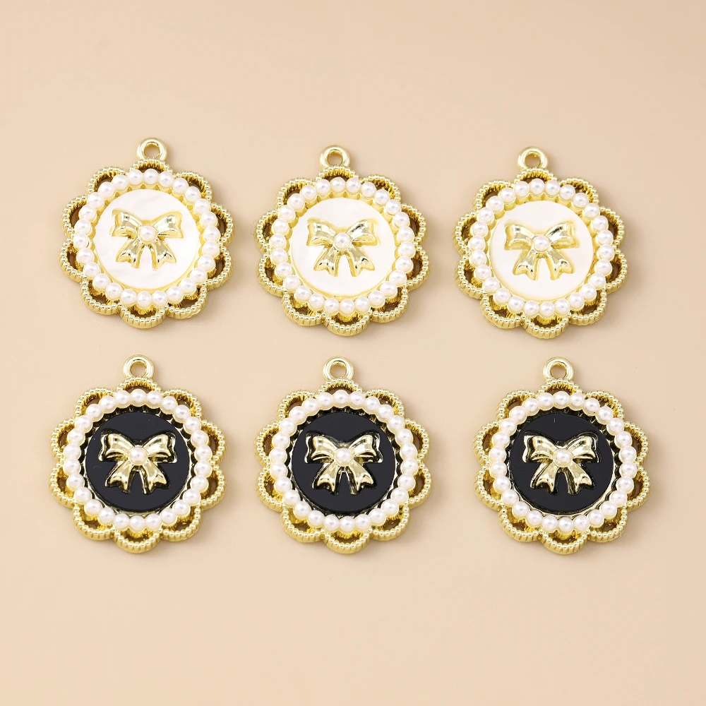 

Leslie 5pcs 22*26mm Exquisite Gold Plated Elegant Pearls Bowknot Charms for Drop Earrings Necklace Bracelet DIY Jewelry Making