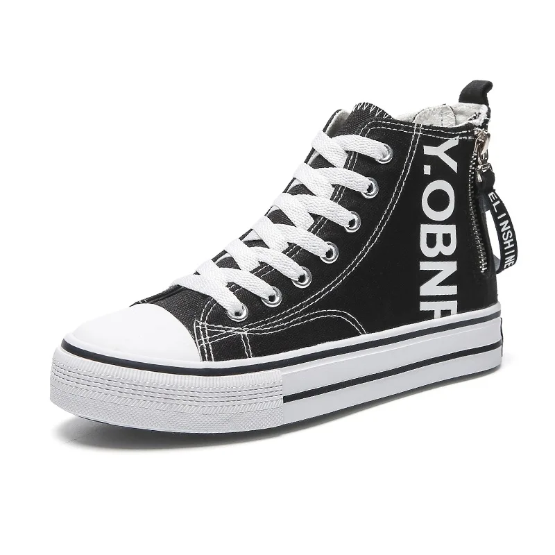 New Fashion Canvas Sneakers High Top Zipper Shoe Comfort Flat Sole Walking Sports Shoes Casual Lace Up Printed Non-slip Sneakers