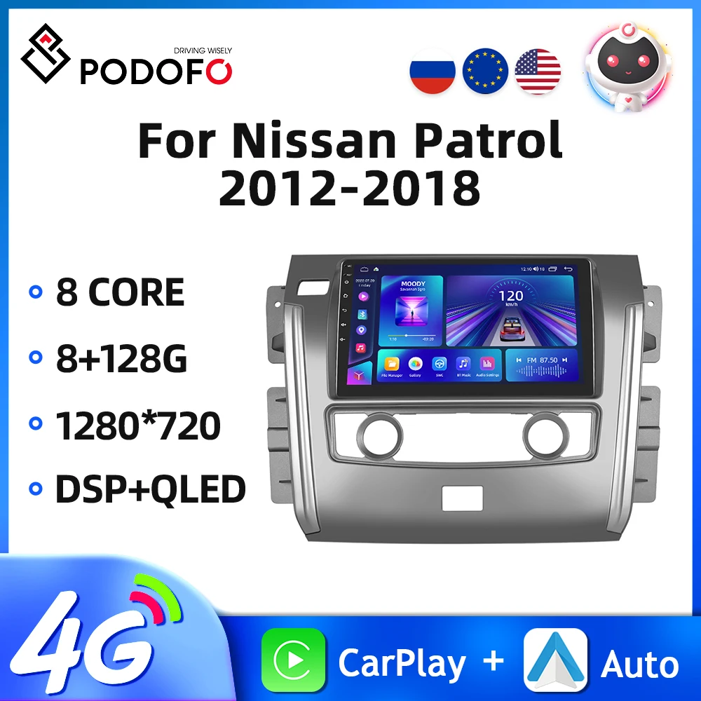 

Podofo Android 10.1'' Automotive Multimedia For Nissan Patrol 2012-2018 Car Radio Bluetooth Android Auto GPS Carplay Car Stereo