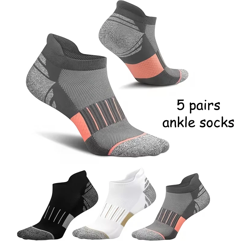 

5 Pairs of Unisex Fashionable Black White and Gray Three Color Optional Breathable Sweat Absorbing Running Casual Sports Socks