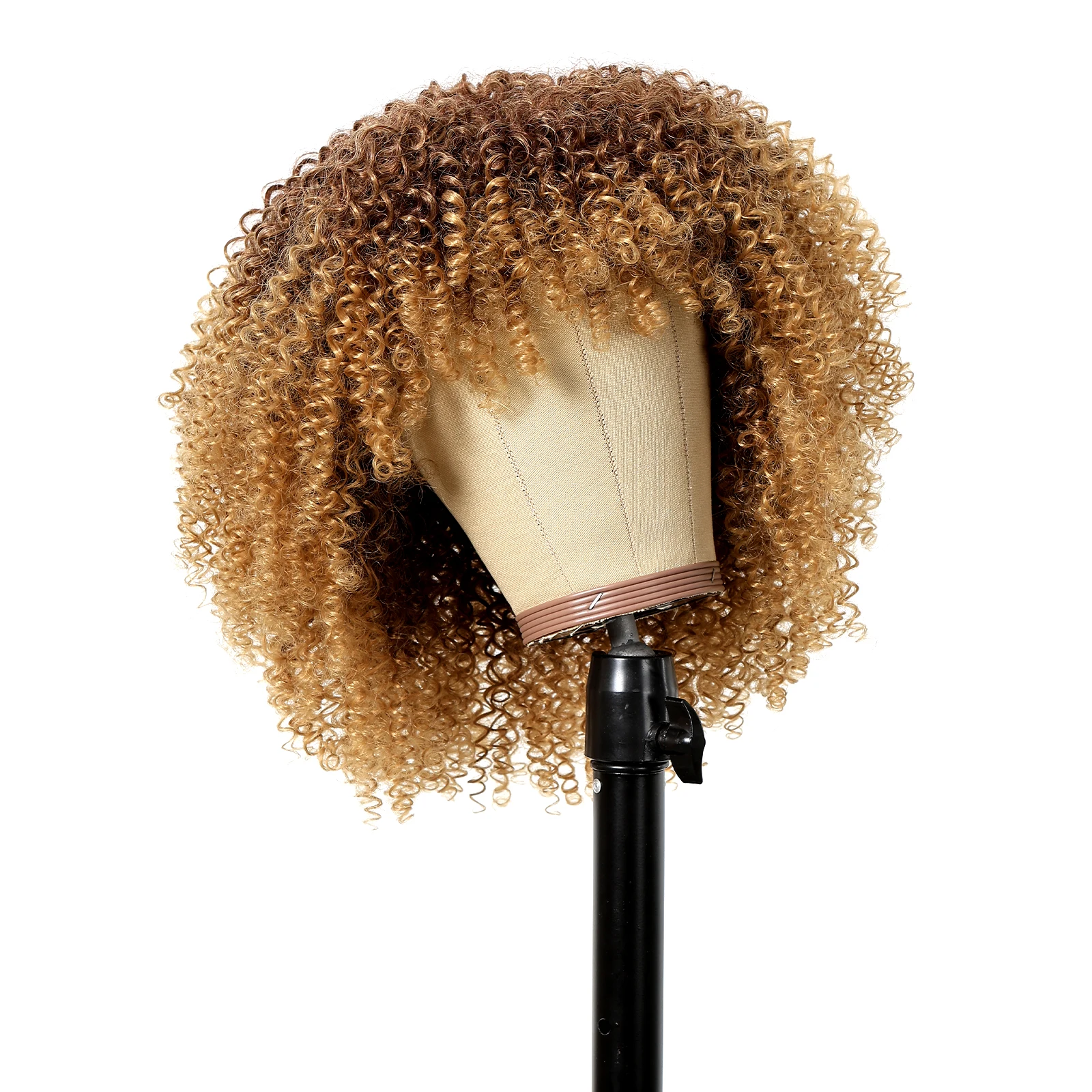 Afro Golden Brown Synthetic Wigs Kinky Curly Bob Bomb Wig with Bangs Short Curly Hair for Black Women Brazilian Heat Resistant