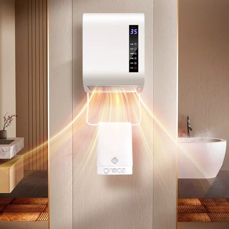 No-Drill Wall Mounted Heater Fan, Smart Waterproof Bathroom Warmer for Toilet, 4 Seasons Heating & Cooling Ventilation Home