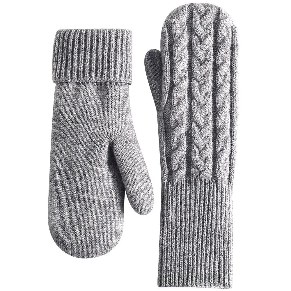 Gifts Knitted Winter Mittens Lined Double Layer Knit Mittens Cable Knit Ribbed Cuffs Thermal Mittens For Women