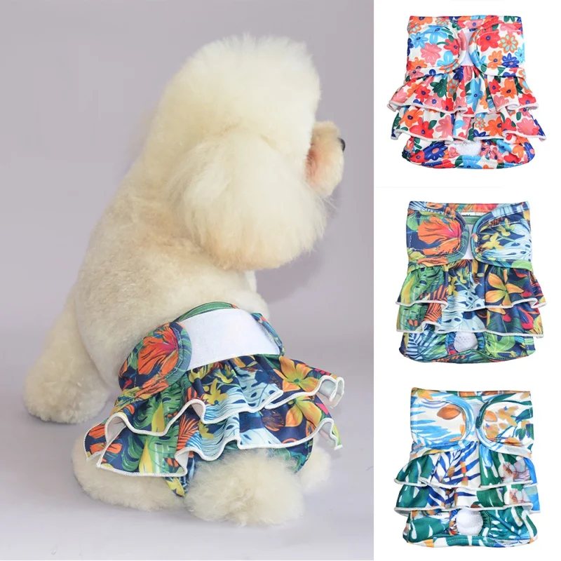 Animal de estimação do cão shorts fralda sanitária calças fisiológicas lavável feminino curto flor impressão calcinha menstruação cueca cuecas