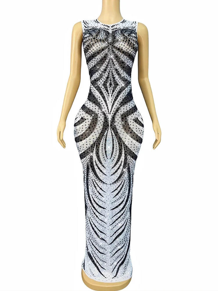 High Quality Rhinestone Elastic Color Blocked Vest Dress 2025 New Fashion Custom Women'S Clothing