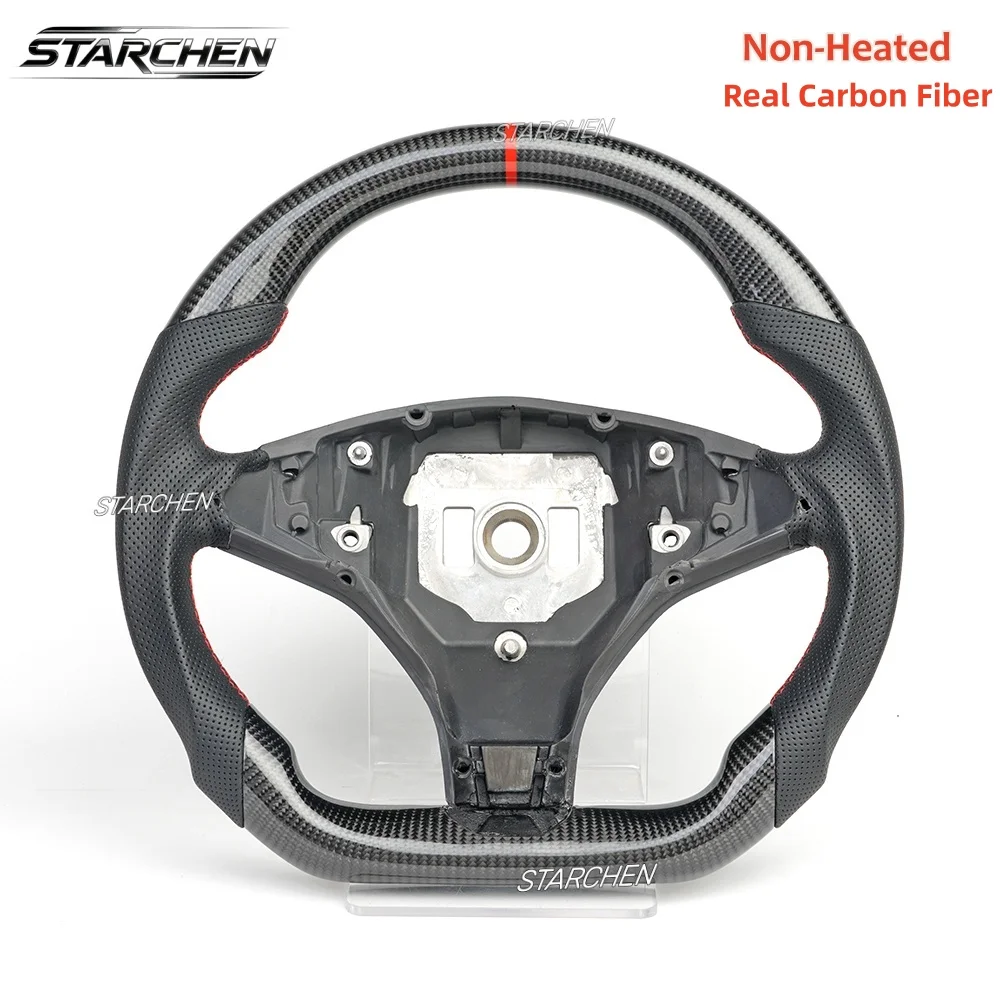 Real Carbon Fiber Steering Wheel for Tesla 2016-2020 Model X 2014-2020 Model S Perforated Leather Grip