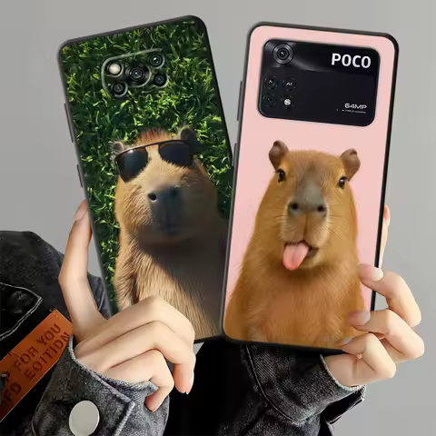 Black Soft Phone Cover Case for Xiaomi Poco C75 C40 C71 C50 F1 C61 X3 X4 X5 X7 Pro M5 F3 M3 M4 M7 Pro Cute Capybara