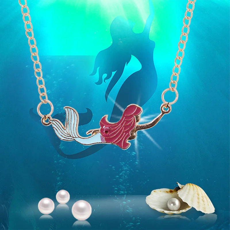 Cute Mermaid Princess Necklace for Girls Women Fashion Fish Tail Pendant Necklaces Jewelry Trendy Accessories Party Gift