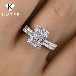 Certified 4CT Emerald/Radiant Cut Full Moissanite Halo Rings For Women 925 Silver Rectangle Diamond Engagement Ring Wedding Band