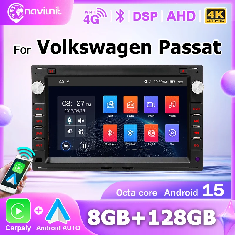 Autoradio Android 15 AUTO avec CarPlay sans fil 2DIN, écran 7 pouces pour VW Volkswagen Passat B5 MK5 Sharan Golf IV MK4 Transporter T4 T5