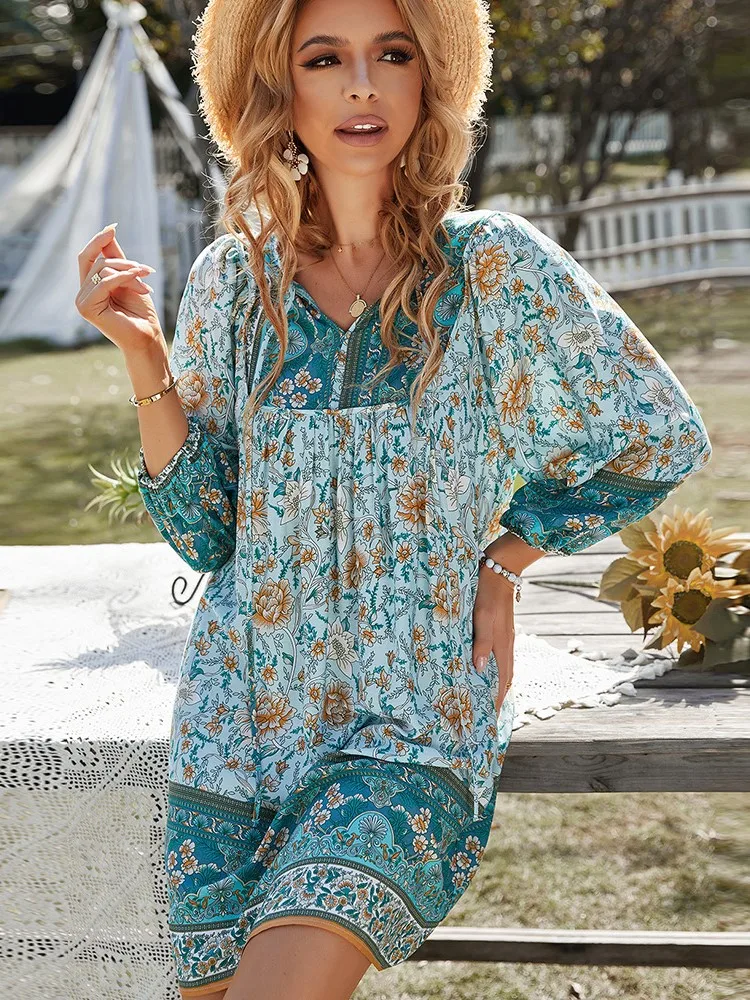 

Summer Dress Fashion Commuting Printing Temperament Dresses Women's Comfortable And Elegant Waisted Short Sleeved Short Skirt
