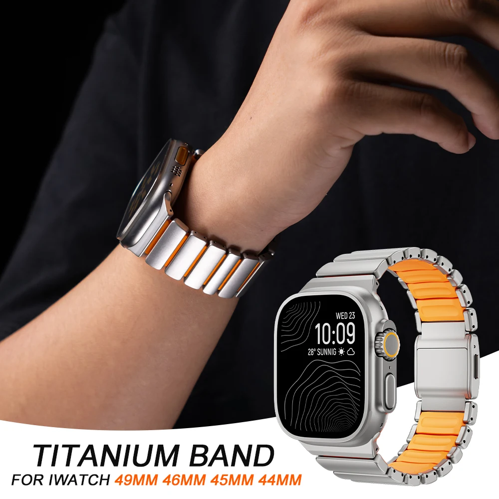 

Титановый ремешок для Apple Watch Ultra 3 2, ремешок 49 мм, резиновый мужской браслет для Iwatch Series 11 10 46 мм 9 8 7 6 5 4 SE3 44 мм 45 мм
