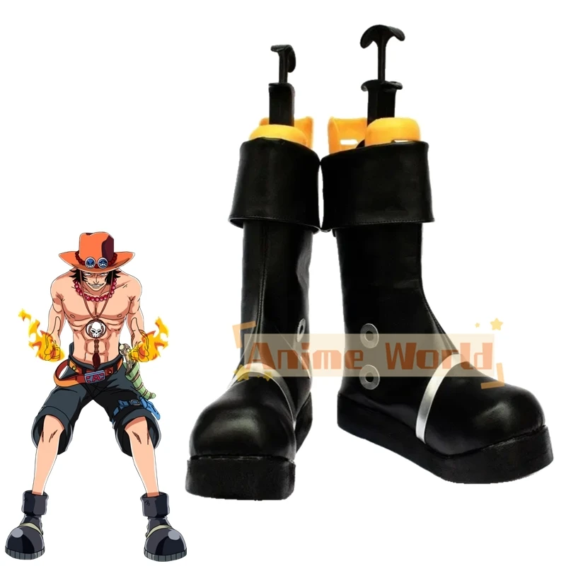 

Portgas D Ace Shoes Cosplay Anime Fire Fist Ace Cosplay Boots Black Shoes Custom Made Any Size