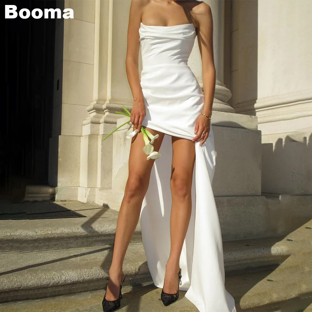 

Booma Mermaid Wedding Party Dresses Strapless Pleats Brides Gowns for Women High Side Slit Bridals Evening Dresses Bespoke