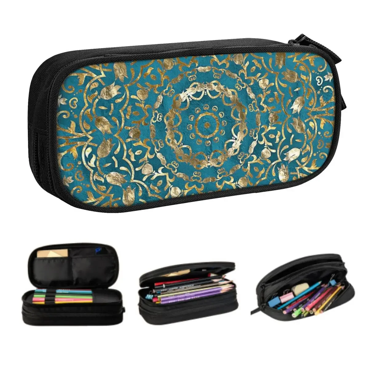 

Korean Custom Moroccan Style Mandala Pencil Cases for Boho Floral Pattern Large Capacity Pen Bag Box School Accessories