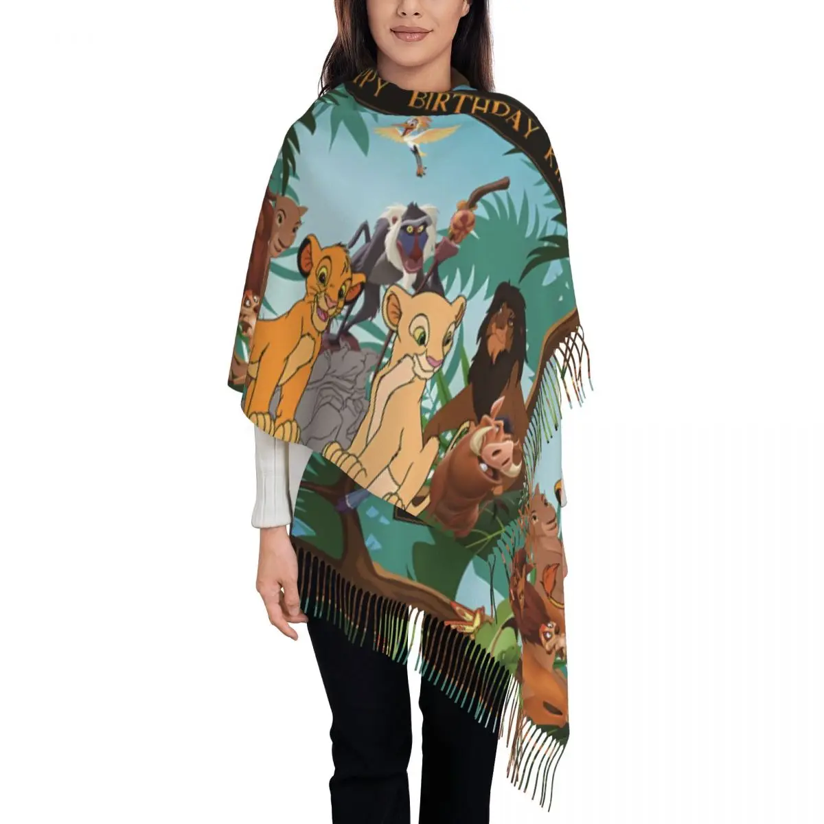 

Custom Cartoon Lion King Simba Scarf Wrap Women Long Winter Fall Warm Tassel Shawl Unisex Scarves