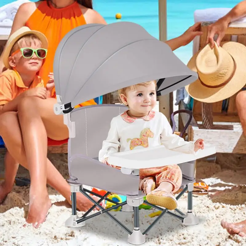 Baby Eetkamerstoel Met Luifel Draagbare Voeding Baby Stoel Met Dienblad Voor Camping Strand Verstelbare Zonnescherm Hoes Babyzitje