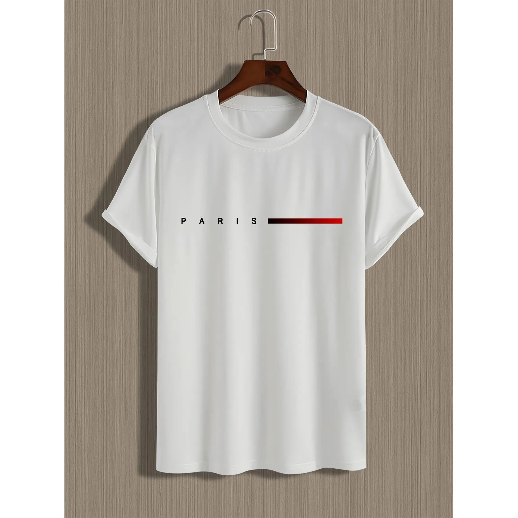 

Men's 00% Cotton Summer Loose Paris Creative Letter Print T-irt Ultra Slim Fit Nine Sve Length Henry irt Collar Trend...