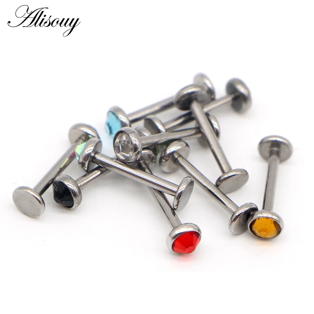 Alisouy 1 Piece 16G Labret Steel Stainless Steel Lip Piercing Jewelry with 2/3/4/5mm  Crystal Piercing Ear Nose Eyebrow Rings