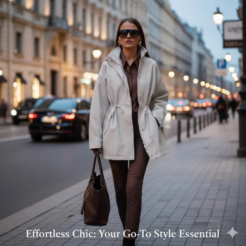 

Модный женский плащ с воротником-стойкой, регулируемая талия, свободный силуэт, верхняя одежда с длинными рукавами для осени, повседневный уличный стиль