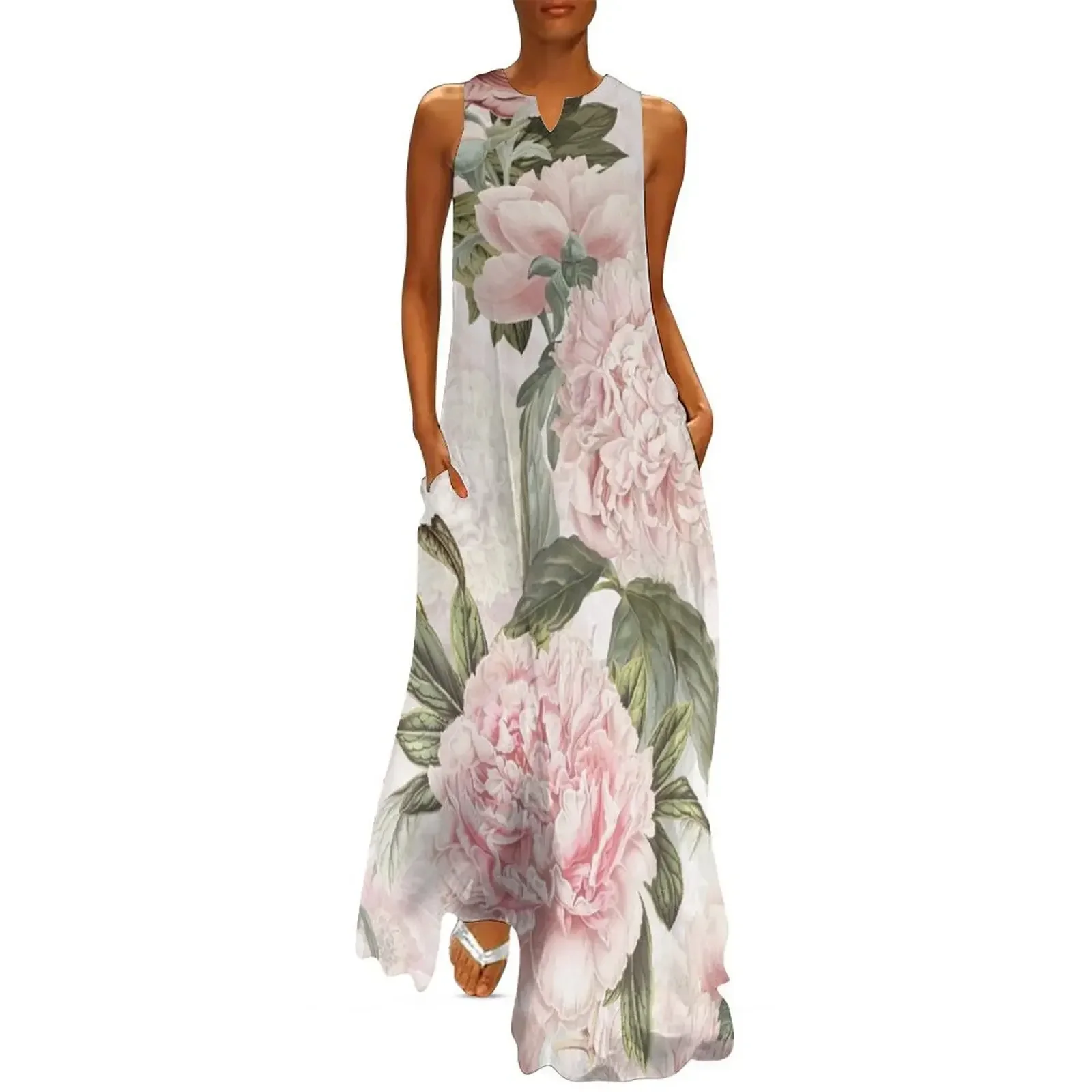 

Vintage Botanical Blush Peony Flowers Pattern Long Dress Cocktail of dresses Women's skirt dresses ladies 2025 summer Dress