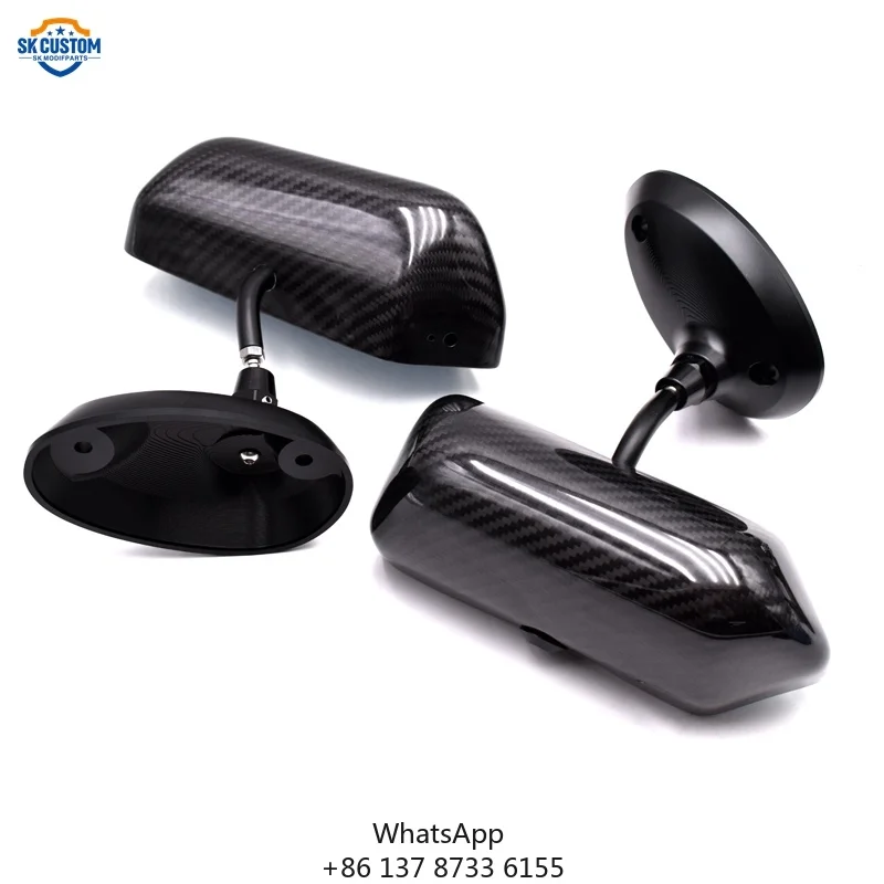 Double Side Mirror Brilliant Carbon Fiber Blue Tint Rear View Mirror For GTR Car Door Mirrors With Mounting Arm
