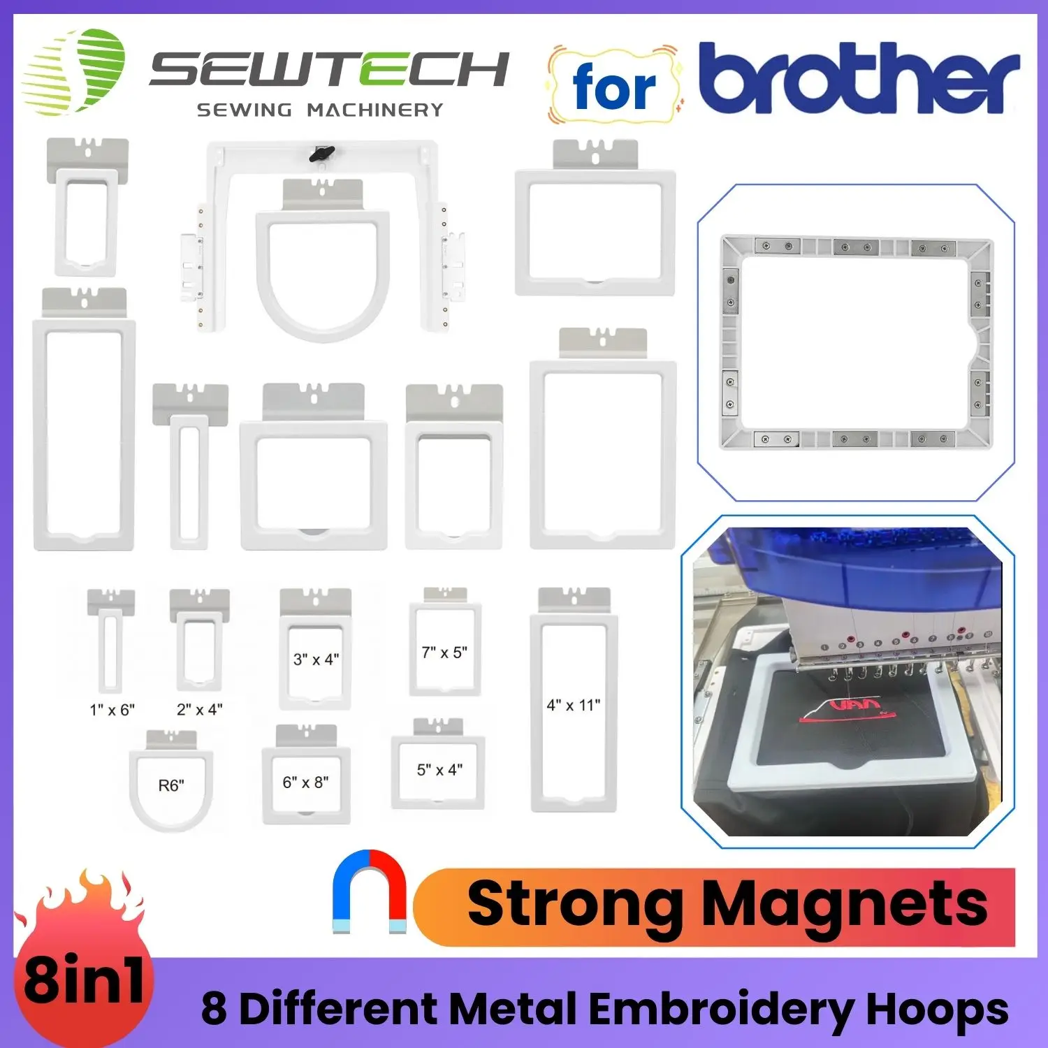 

Brother PR650 PR680W PR670 PR1055X Magnetic Hoopless Multi-Frame Embroidery Kit for Shirt Pockets, Sleeves, Socks, Cap Backs