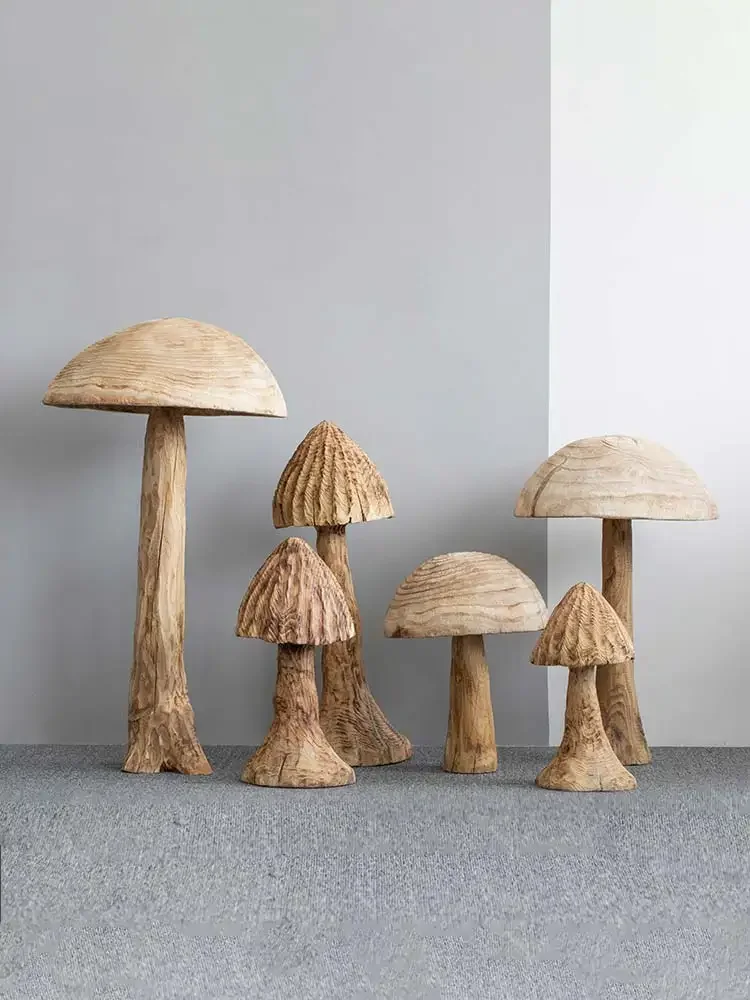 Creative solid wood mushroom floor ornaments, model room, living room, hallway, soft decoration, hotel lobby, sales office