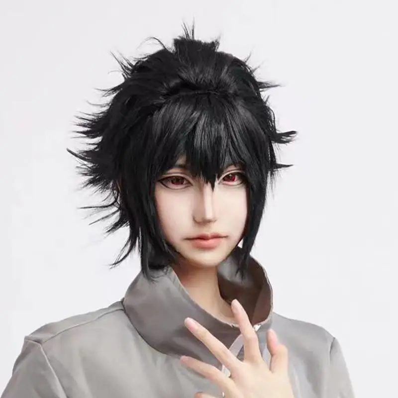 Perruque de Cosplay Uchiha Sasuke: cheveux noirs courts et héros assinés pour Costume précis d'anime
