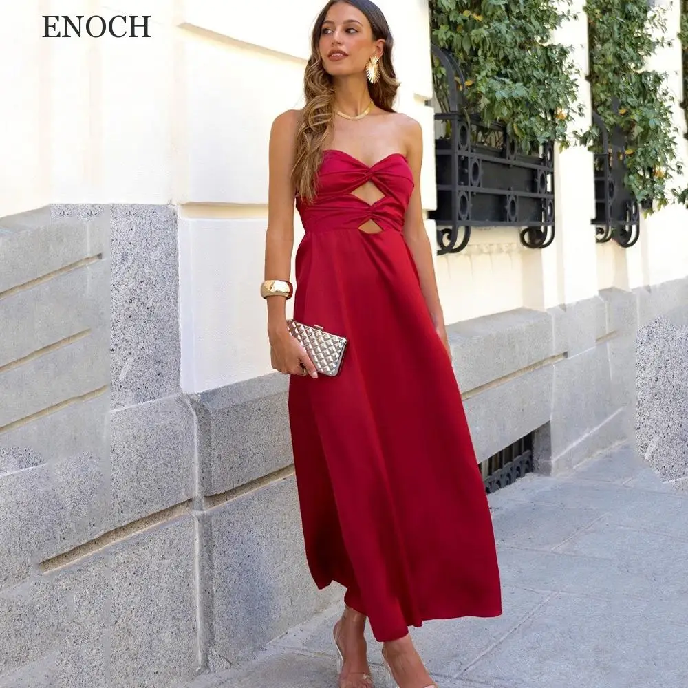 

ENOCH Strapless A-Line Pleated Cocktail Dresses Open Back Spandex Party Dresses Ankle-Length Custom Made Vestidos De Gala New