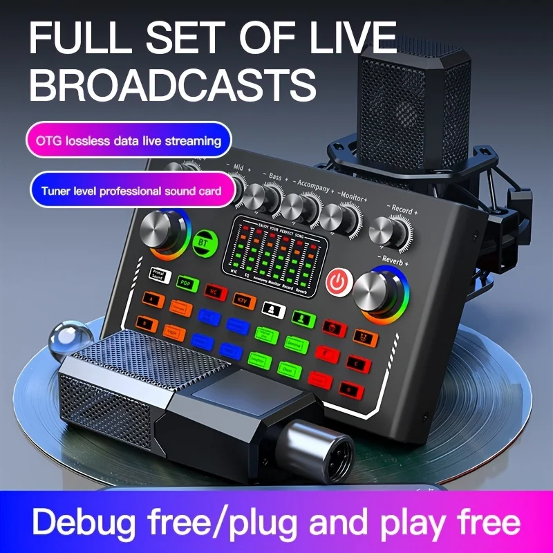 Live Sound Card Kit DJ Equipment Microphone Sound Card Console Studio Cable  Live Voice Mixer For Youtube Streaming