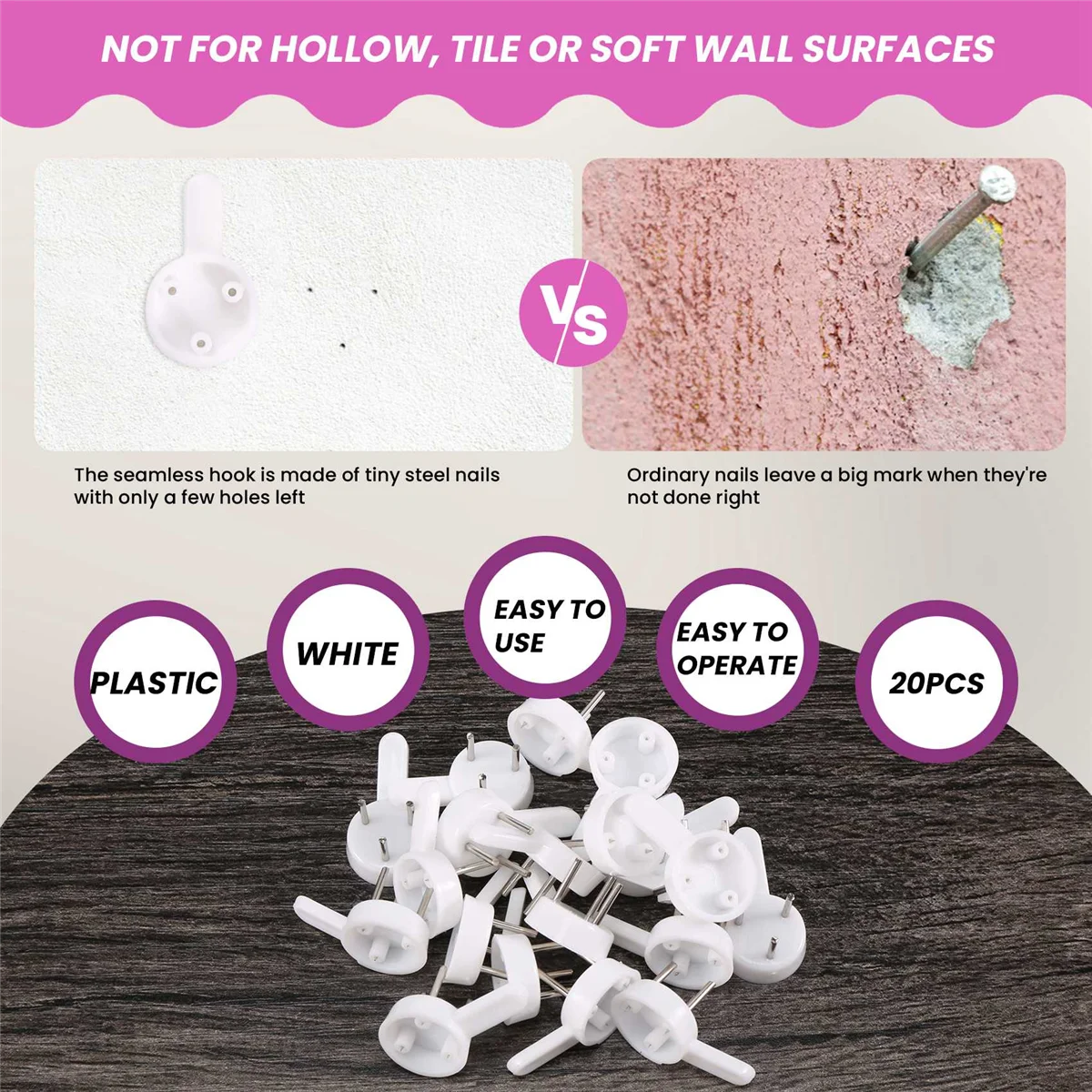 A62K 20 шт. пластиковые тяжелые настенные крючки для фоторамки вешалки 3-контактные маленькие белые