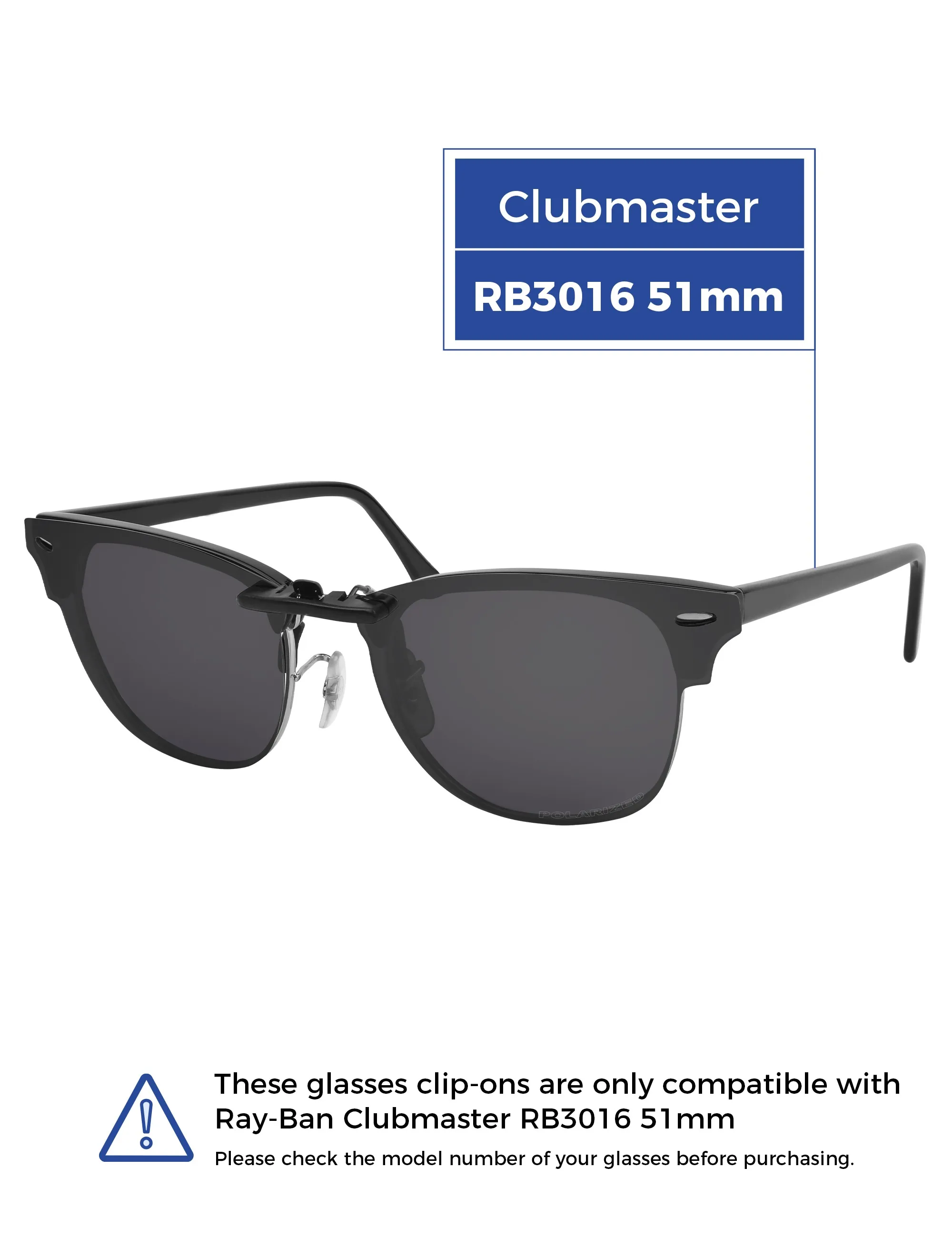 Rarayvix Polarized Clip-on Sunglasses Lenses Compatible with Ray-Ban Clubmaster RB3016-51-21 UV Protection Sunglasses